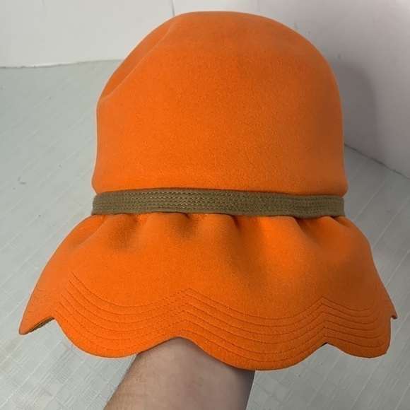 1960's "Christian Dior" vibrant Orange Women's Hat / Soft Wool Felt - Picture 8 of 9
